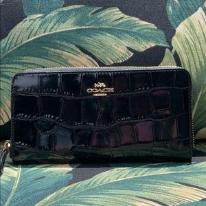 Coach Crocodile Embossed Accordion Wallet